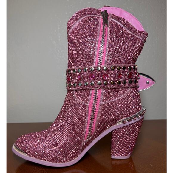 ClubEXX Sheriff Shine Cowboy Boots Pink Size 8M New In Box Rhinestones Bling - Picture 2 of 9